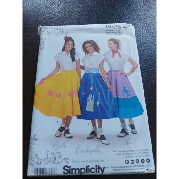 Simplicity Disney Princess Pattern 8628 50s Sock Hop Circle Skirts Belle Ariel - Picture 1 of 8